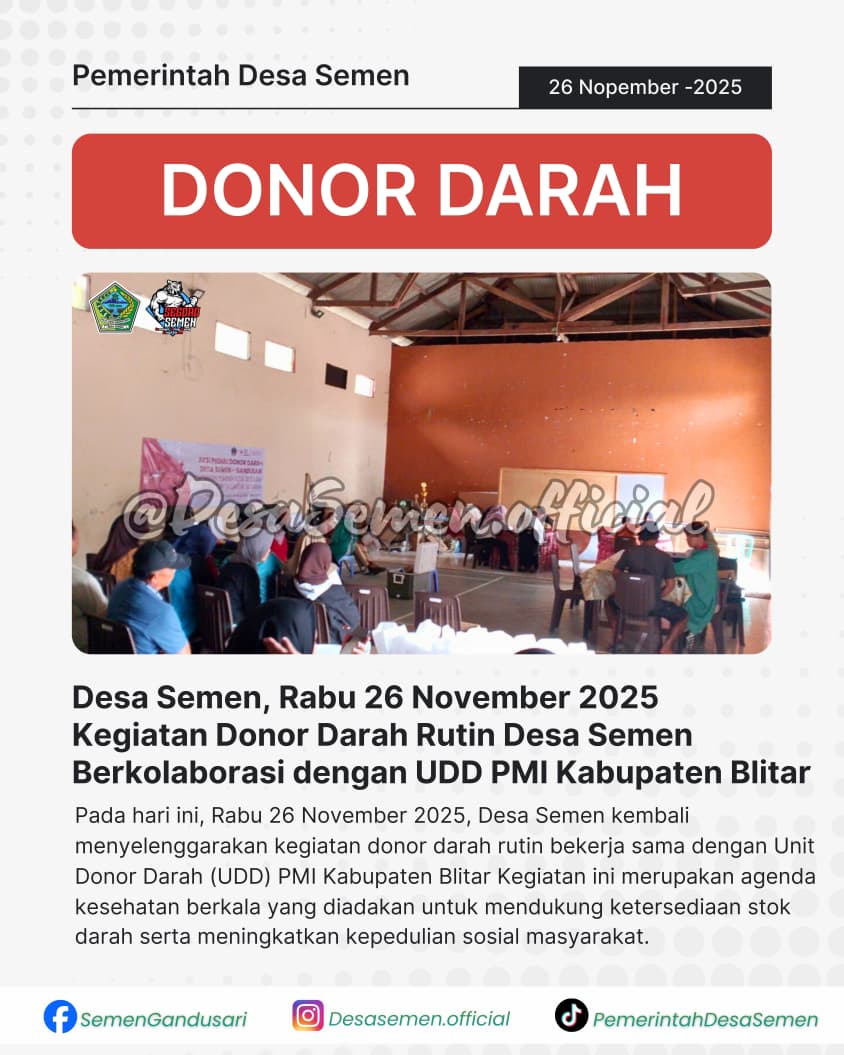 Kegiatan Donor Darah Desa Semen Sebagai Wujud Kepedulian Sosial Warga